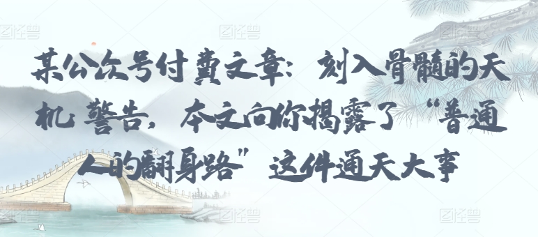 某公众号付费文章：刻入骨髓的天机: 警告，本文向你揭露了 “普通人的翻身路” 这件通天大事-桂芽网创