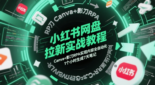 小红书网盘拉新实战教程，Canva+影刀RPA实现内容全自动化，1个小时生成7天笔记-桂芽网创