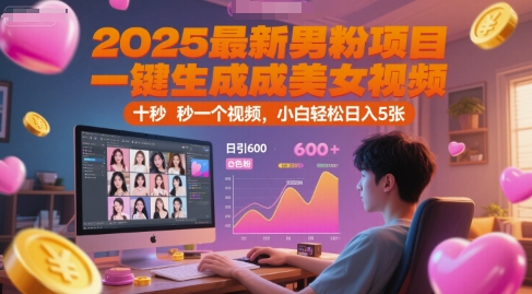 2025最新男粉项目，一键生成美女视频，日引600+色粉 十秒一个视频，小白轻松日入5张【揭秘】-桂芽网创