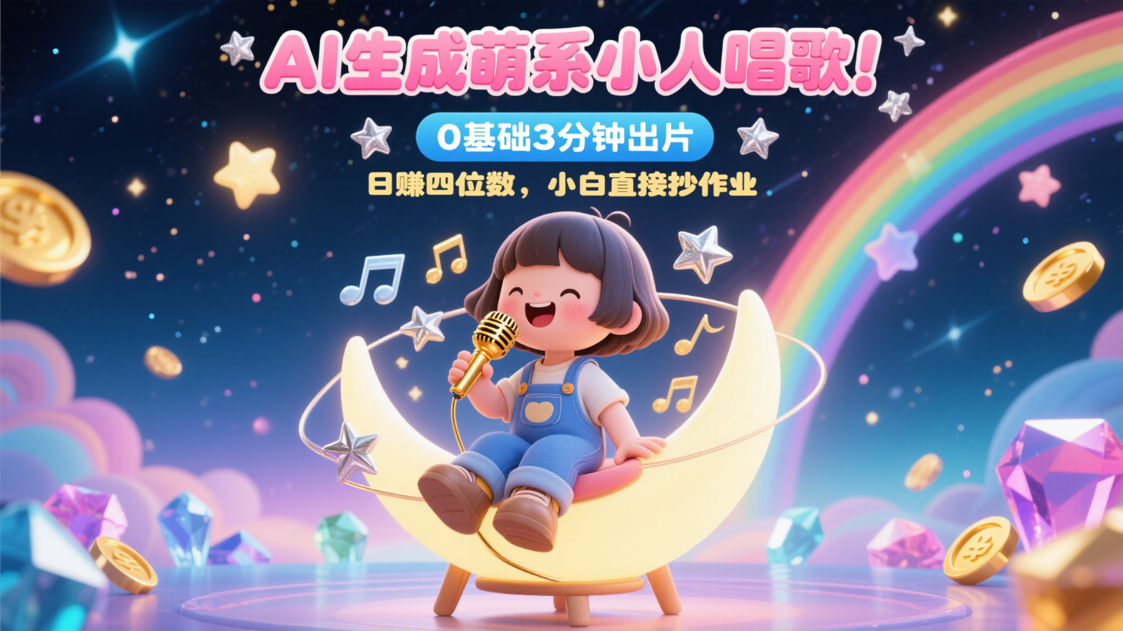 AI生成萌系小人唱歌！0基础3分钟出片，28个作品涨粉9万，日赚四位数，小白直接抄作业-桂芽网创