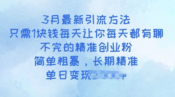 3月最新引流方法，只需1块钱每天让你每天都有聊不完的精准创业粉，简单粗暴，长期精准-桂芽网创