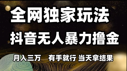 全网独家玩法抖音无人暴力撸金，月入3W，有手就行，当天拿结果【揭秘】-桂芽网创