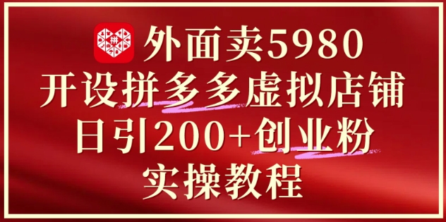 外面卖5980开设拼多多虚拟店铺：单日引流200+创业付费粉实战教程-桂芽网创