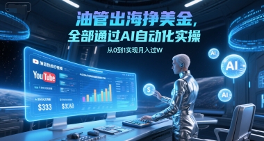 油管出海挣美金，全部通过AI自动化实操，从0到1实现月入过W-桂芽网创