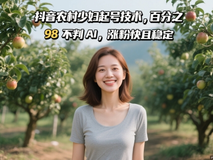 抖音农村少妇起号技术，百分之98不判AI，涨粉快且稳定-桂芽网创