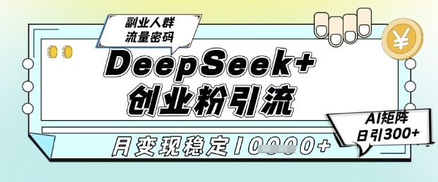 DeepSeek+创业粉精准引流，全新分享课4.0玩法，AI矩阵日引300+，多种变现方式，稳定月入1W-桂芽网创