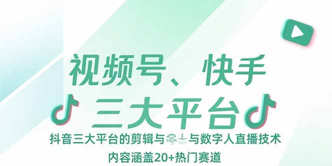 视频号、快手、抖音三大平台的剪辑与数字人直播技术，内容涵盖20+热门赛道-桂芽网创