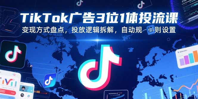 TikTok广告3位1体投流课，变现方式盘点，投放逻辑拆解，自动规则设置-桂芽网创
