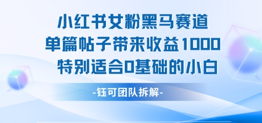 小红书女粉黑马赛道单篇帖子带来收益1k+，特别适合0基础的小白-桂芽网创