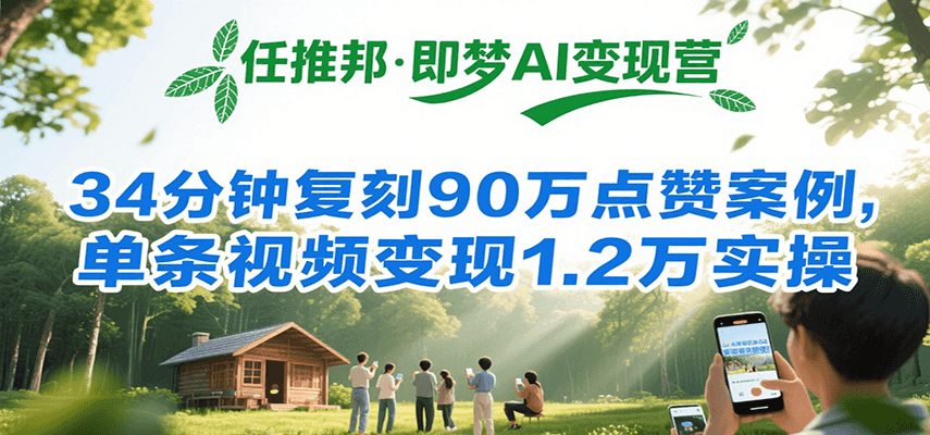 任推邦·即梦AI变现营，34分钟复刻90万点赞案例，单条视频变现1.2万实操-桂芽网创