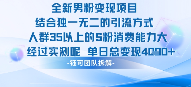 全新男粉变现项目引流人群35以上的男粉消费能力大 经过实测单日变现1k+-桂芽网创