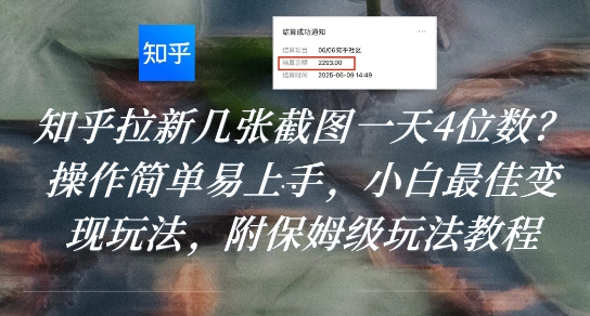 知乎拉新几张截图一天4位数？操作简单易上手，小白最佳变现玩法，附保姆级玩法教程-桂芽网创