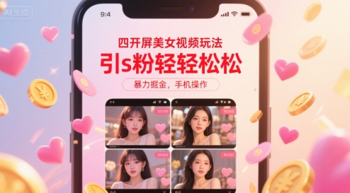 四开屏美女视频玩法，引s粉轻轻松松，暴力掘金，手机操作【揭秘】-桂芽网创