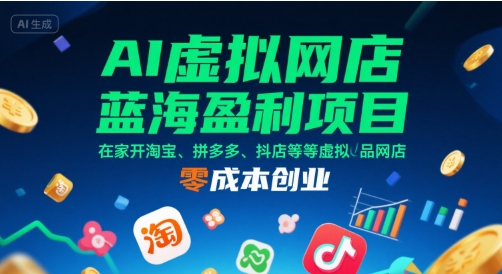 AI虚拟网店蓝海盈利项目，在家开淘宝、拼多多、抖店等虚拟品网店，零成本创业-桂芽网创