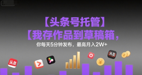 【头条号托管 】我存作品到草稿箱，你每天5分钟发布，最高月入2W+【揭秘】-桂芽网创