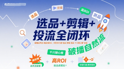 选品+剪辑+投流全闭环，破播自然流+撬动高ROI，手把手打通“选品-剪辑-测品-千川随心推”全链-桂芽网创