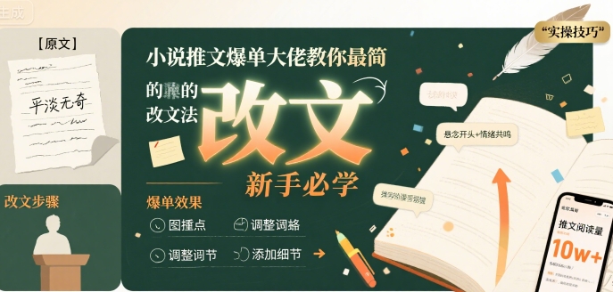 小说推文爆单大佬教你最简单的改文方法实操课，新手必学-桂芽网创