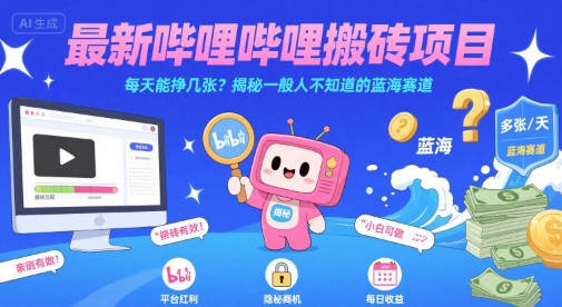 最新哔哩哔哩上B站搬砖项目，每天能挣几张？揭秘一般人不知道的蓝海赛道-桂芽网创