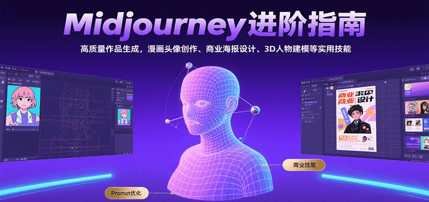 Midjourney进阶指南：高质量作品生成，漫画头像创作、商业海报设计、3D人物建模等-桂芽网创