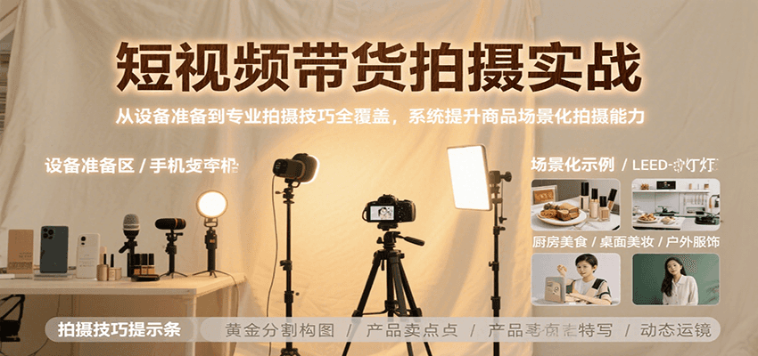 短视频带货拍摄实战，从设备准备到专业拍摄技巧全覆盖，系统提升商品场景化拍摄能力-桂芽网创