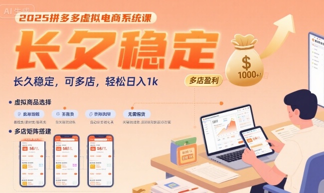 2025拼多多虚拟电商系统课，长久稳定，可多店，轻松日入1k-桂芽网创