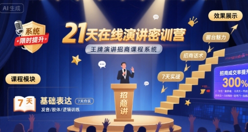 21天在线演讲密训营，王牌演讲招商课程系统-桂芽网创