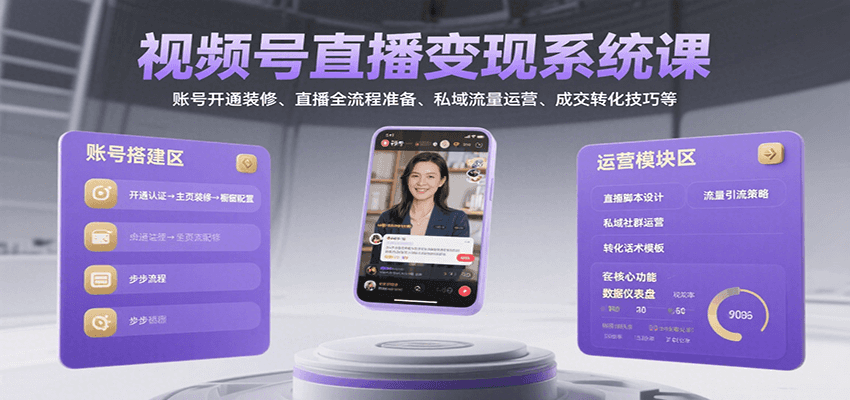 视频号直播变现系统课，账号开通装修、直播全流程准备、私域流量运营、成交转化技巧等-桂芽网创