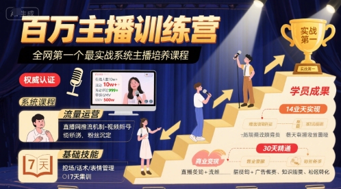 百万主播训练营，全网第一个最实战系统主播培养课程-桂芽网创
