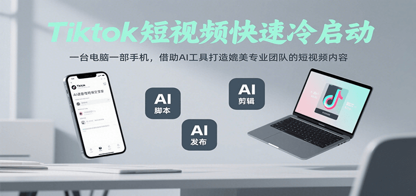 Tiktok短视频快速冷启动，一台电脑一部手机，借助AI工具打造媲美专业团队的短视频内容-桂芽网创