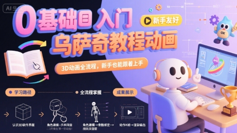 0基础入门乌萨奇教程动画，3D动画全流程，新手也能跟着上手-桂芽网创