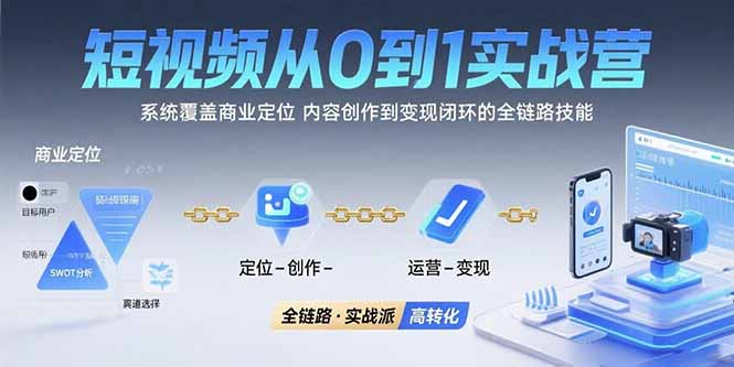 短视频从0到1的实战营：系统覆盖商业定位,内容创作到变现闭环的全链路技能-桂芽网创