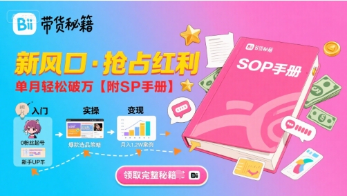 B站哔哩哔哩带货秘籍，新风口，抢占红利，单月轻松破万【附SOP手册】-桂芽网创
