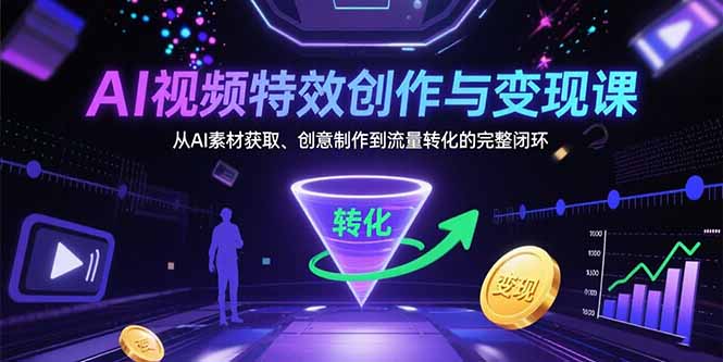 AI视频特效创作与变现课：从AI素材获取、创意制作到流量转化的完整闭环-桂芽网创