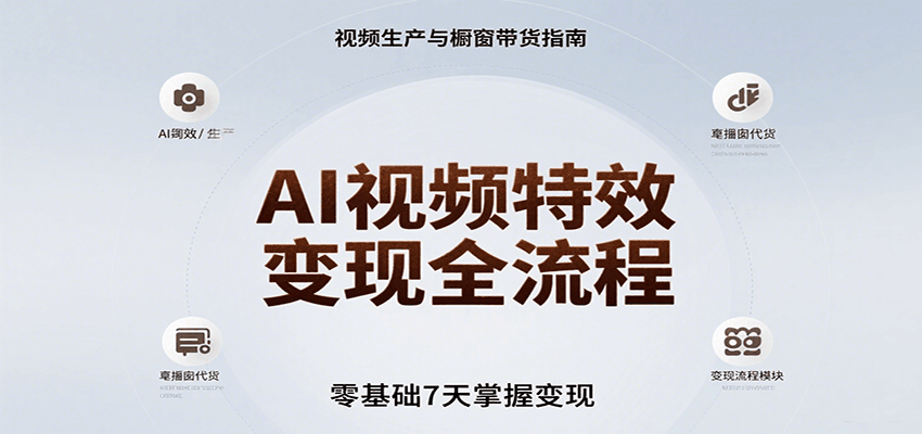 AI视频特效变现全流程，零基础7天掌握视频生产到橱窗带货变现-桂芽网创