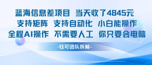 蓝海信息差项目当天收米1k+ 支持矩阵支持自动化小白能操作全程AI操作不需要人工你只要会电脑-桂芽网创