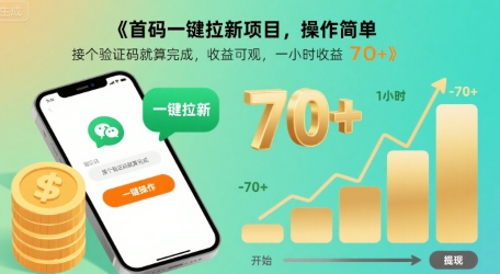 首码一键拉新项目，操作简单，接个验证码就算完成，收益可观， 一小时收益70+【揭秘】-桂芽网创
