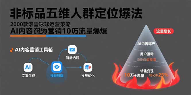 非标品五维人群定位法，2000款滚雪球运营策略，AI内容营销10万流量引爆-桂芽网创