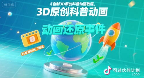 自制3D原创科普动画教程，动画还原事件，抖音最新热门赛道，可过伙伴计划-桂芽网创
