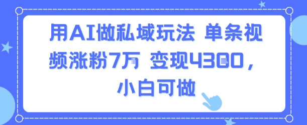 用AI做私域玩法，单条视频涨粉7W变现4.3k，小白可做-桂芽网创