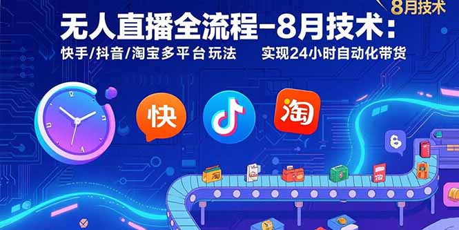 无人直播全流程-8月技术：快手/抖音/淘宝多平台玩法 实现24小时自动化带货-桂芽网创
