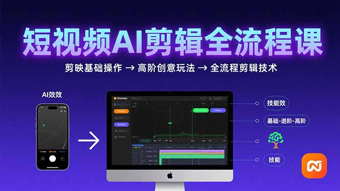 短视频AI剪辑技能，从剪映基础操作到高阶创意玩法，全流程剪辑技术-桂芽网创