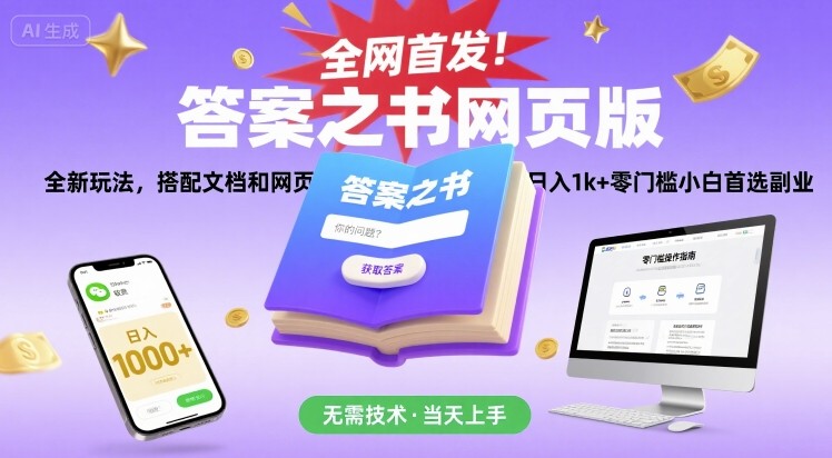 全网首发！答案之书网页版，全新玩法，搭配文档和网页，日入1k+零门槛小白首选副业【揭秘】-桂芽网创