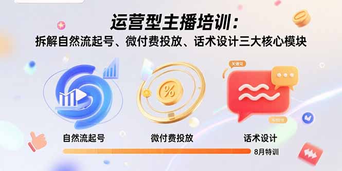 运营型主播培训：拆解自然流起号、微付费投放、话术设计三大核心模块-8月-桂芽网创