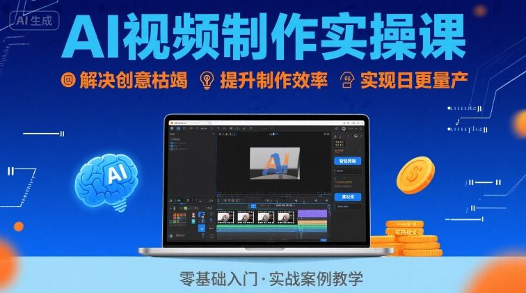 Ai视频制作实操课，解决创意枯竭、效率低下痛点，实现日更量产可持续变现-桂芽网创