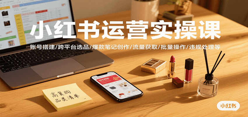 小红书运营实操课，账号搭建/跨平台选品/爆款笔记创作/流量获取/批量操作/违规处理等-桂芽网创