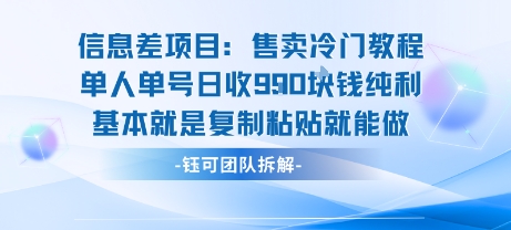 信息差项目：售卖冷门教程单人单号日收9张纯利基本就是复制粘贴就能做-桂芽网创