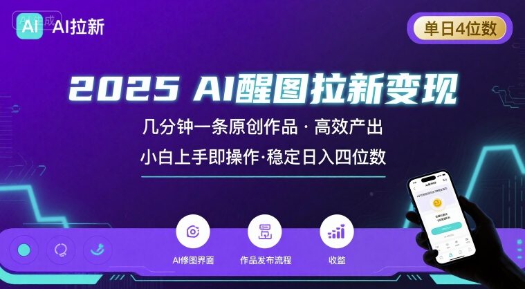 2025最强AI醒图拉新，几分钟一条原创作品，单日收入4位数，小白也能上手操作-桂芽网创