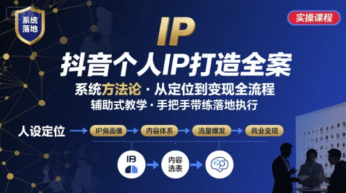 抖音个人IP系统落地实操大课，实操课程，辅助落地-桂芽网创