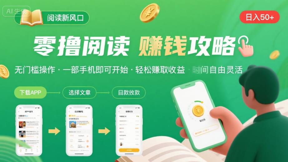 零撸阅读新风口，无门槛轻松挣，一部手机，日入 50-3张【揭秘】-桂芽网创