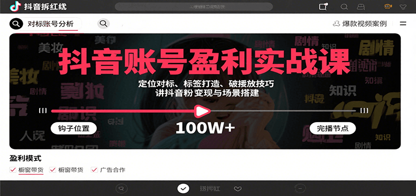 抖音账号盈利实战课，定位对标、标签打造、破播放技巧，讲涨粉变现与场景搭建-桂芽网创